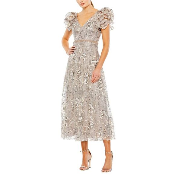 Mac Duggal WomensEmbellished A-Line Dress, Tan